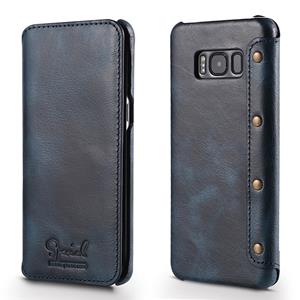 Voor Galaxy S8 Denior Oil Wax Cowhide Eenvoudige horizontale flip lederen zaak met kaartsleuven & portemonnee (donkerblauw)