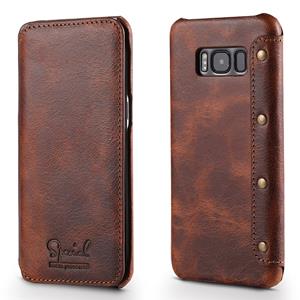 Voor Galaxy S8 Denior Oil Wax Cowhide Eenvoudige horizontale flip lederen zaak met card slots & portemonnee (Bruin)