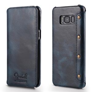 For Galaxy S8 Plus Denior Oil Wax Cowhide Simple Horizontal Flip Leather Case with Card Slots & Wallet(Dark Blue)