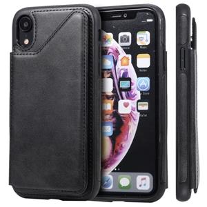 huismerk Voor iPhone XR Shockproof Calf Texture Protective Case met Holder & Card Slots & Frame(Black)