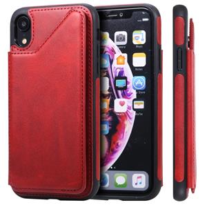 huismerk Voor iPhone XR Shockproof Calf Texture Protective Case met Holder & Card Slots & Frame(Red)