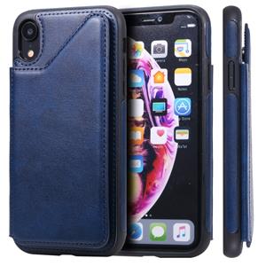 huismerk Voor iPhone XR Shockproof Calf Texture Protective Case met Holder & Card Slots & Frame(Blue)