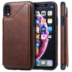 huismerk Voor iPhone XR Shockproof Calf Texture Protective Case met Holder & Card Slots & Frame(Coffee)