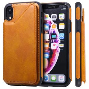 huismerk Voor iPhone XR Shockproof Calf Texture Protective Case met Holder & Card Slots & Frame(Brown)