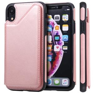 huismerk Voor iPhone XR Shockproof Calf Texture Protective Case met Holder & Card Slots & Frame(Rose Gold)