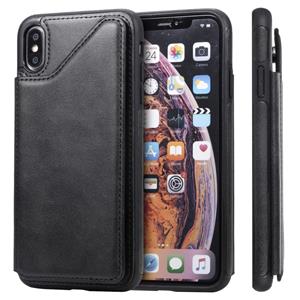 huismerk Voor iPhone XS Max Shockproof Calf Texture Protective Case met Houder & Card Slots & Frame(Black)