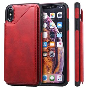 huismerk Voor iPhone XS Max Shockproof Calf Texture Protective Case met Houder & Card Slots & Frame(Red)