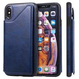 huismerk Voor iPhone XS Max Shockproof Calf Texture Protective Case met Houder & Card Slots & Frame(Blue)