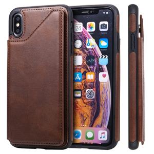 huismerk Voor iPhone XS Max Shockproof Calf Texture Protective Case met Houder & Card Slots & Frame(Coffee)