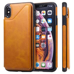 huismerk Voor iPhone XS Max Shockproof Calf Texture Protective Case met Houder & Card Slots & Frame(Brown)