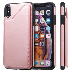 huismerk Voor iPhone XS Max Shockproof Calf Texture Protective Case met Holder & Card Slots & Frame(Rose Gold)