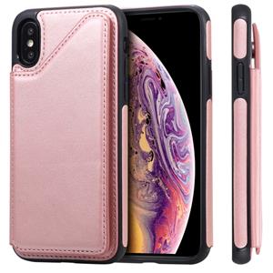 huismerk Voor iPhone XS Shockproof Calf Texture Protective Case met Holder & Card Slots & Frame(Rose Gold)