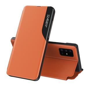 huismerk Voor Samsung Galaxy S21 Ultra 5G Side Display Magnetische Schokbestendige Horizontale Flip Lederen Case met Houder (Oranje)