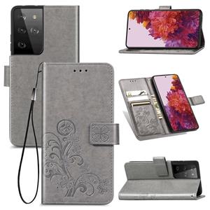 huismerk Vierbladige gesp reliëf gesp mobiele telefoon bescherming lederen case met Lanyard & Card Slot & Wallet & Bracket Functie Voor Samsung Galaxy S30 Ult