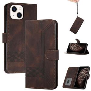 huismerk Cubic Skin Feel Flip Leather Telefoon Case voor iPhone 13 Mini (Brown)