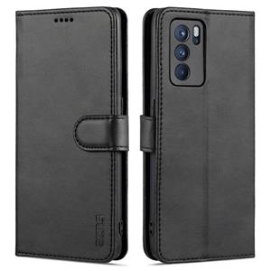 For OPPO Reno6 Pro 5G AZNS Skin Feel Calf Texture Horizontal Flip Leather Case with Card Slots & Holder & Wallet(Black)