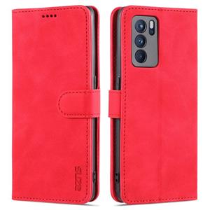 For OPPO Reno6 Pro 5G AZNS Skin Feel Calf Texture Horizontal Flip Leather Case with Card Slots & Holder & Wallet(Red)