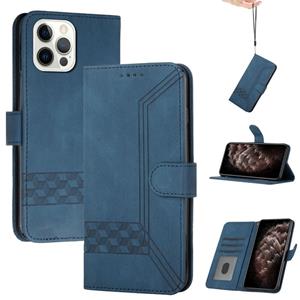 huismerk Cubic Skin Feel Flip Leather Phone Case voor iPhone 13 Pro (Blauw)