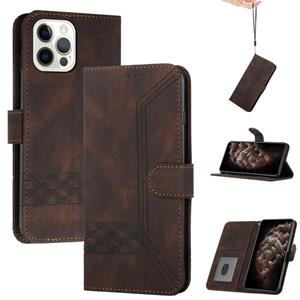 huismerk Cubic Skin Feel Flip Leather Phone Case voor iPhone 13 Pro (Brown)