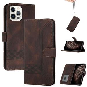 huismerk Cubic Skin Feel Flip Leather Phone Case voor iPhone 13 Pro Max (Brown)