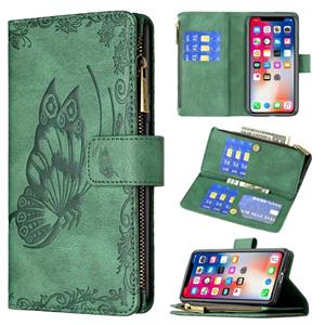 huismerk Voor iPhone XS / X Flying Butterfly Embossing Pattern Rits Horizontale Flip Leren Case met Houder & Card Slots & Portemonnee