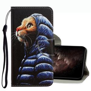 huismerk Voor Oppo A16 3D Gekleurde tekening Lederen telefoonhoesje (Down Jacket Cat)