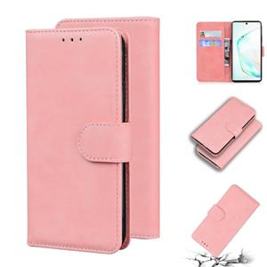 huismerk Voor Samsung Galaxy Note10 Skin Feel Pure Color Flip Leather Phone Case (Pink)