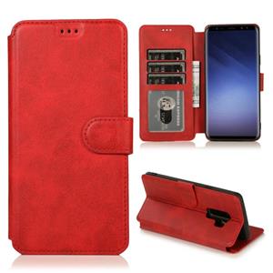 huismerk Voor Samsung Galaxy S9 Kalf texture Magnetische gesp horizontale flip lederen case met houder & kaartslots & portemonnee & fotoframe(rood)