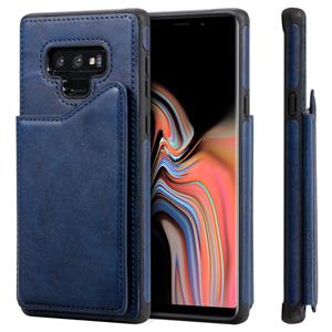 huismerk Voor Galaxy Note 9 Shockproof Calf Texture Protective Case met Holder & Card Slots & Frame(Blue)