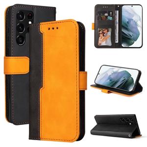 huismerk Voor Samsung Galaxy S22 Uitra 5G Business Stitching-Color Horizontale Flip PU Lederen Telefoonhoesje (Oranje)