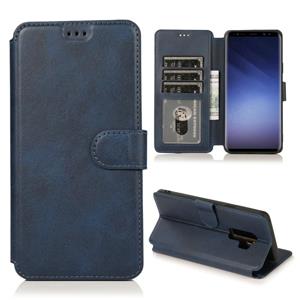 huismerk Voor Samsung Galaxy S9 Kalf texture Magnetische gesp horizontale flip lederen case met houder & kaartslots & portemonnee & fotoframe(blauw)