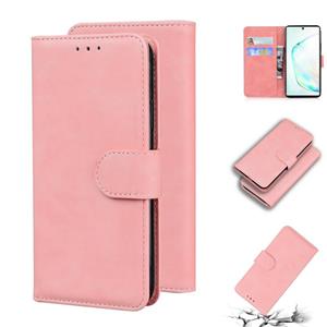 huismerk Voor Samsung Galaxy Note10 + Skin Feel Pure Color Flip Leather Phone Case (Pink)