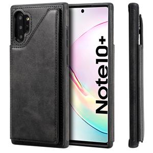 huismerk Voor Galaxy Note 10+ Shockproof Calf Texture Protective Case met Holder & Card Slots & Frame(Black)