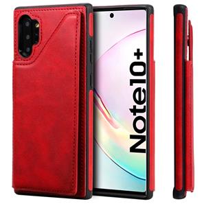 huismerk Voor Galaxy Note 10+ Shockproof Calf Texture Protective Case met Holder & Card Slots & Frame(Red)