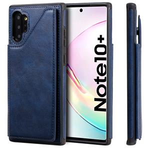 huismerk Voor Galaxy Note 10+ Shockproof Calf Texture Protective Case met Holder & Card Slots & Frame(Blue)