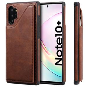 huismerk Voor Galaxy Note 10+ Shockproof Calf Texture Protective Case met Holder & Card Slots & Frame(Coffee)