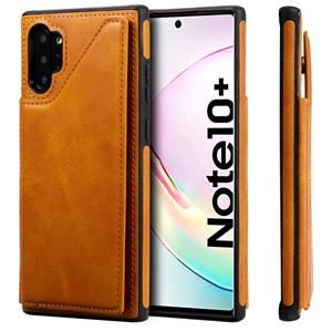 huismerk Voor Galaxy Note 10+ Shockproof Calf Texture Protective Case met Holder & Card Slots & Frame(Brown)