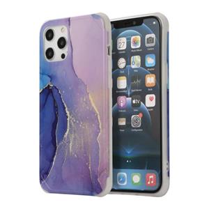 huismerk Four Corners Shocproof Flow Gold Marble IMD Back Cover Case For iPhone 13 Pro Max(Dark Blue)