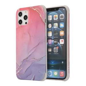 huismerk Four Corners Shocproof Flow Gold Marble IMD Back Cover Case For iPhone 13 Pro Max(Magenta)