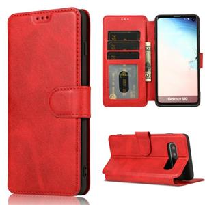 huismerk Voor Samsung Galaxy S10 Kalf texture Magnetische gesp horizontale flip lederen case met houder & kaartslots & portemonnee & fotoframe(rood)