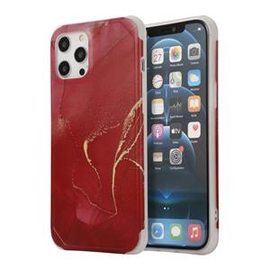 huismerk Four Corners Shocproof Flow Gold Marble IMD Back Cover Case For iPhone 13 Pro Max(Red)