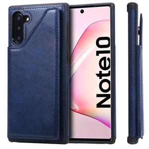 huismerk Voor Galaxy Note 10 Shockproof Calf Texture Protective Case met Holder & Card Slots & Frame(Blue)