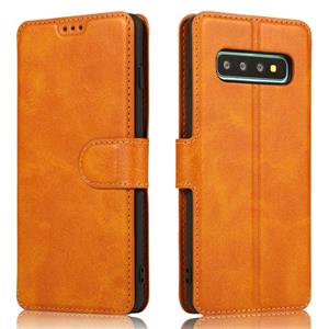 huismerk Voor Samsung Galaxy S10 Kalf texture Magnetische gesp horizontale flip lederen case met houder & kaartslots & portemonnee & fotoframe (Khaki)