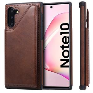 huismerk Voor Galaxy Note 10 Shockproof Calf Texture Protective Case met Holder & Card Slots & Frame(Coffee)