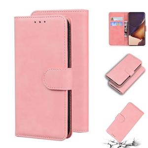 huismerk Voor Samsung Galaxy Note20 Ultra Skin Feel Pure Color Flip Leather Phone Case (Pink)