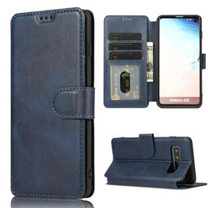 huismerk Voor Samsung Galaxy S10 Kalf texture Magnetische gesp horizontale flip lederen case met houder & kaartslots & portemonnee & fotoframe(blauw)