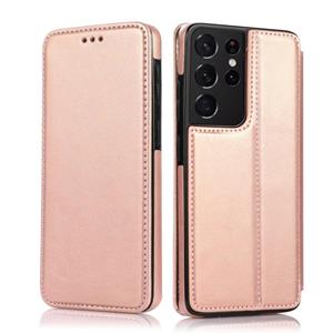 huismerk Voor Samsung Galaxy S21 Ultra 5G Knight Magnetic Suctering Leather Phone Case (Rose Gold)