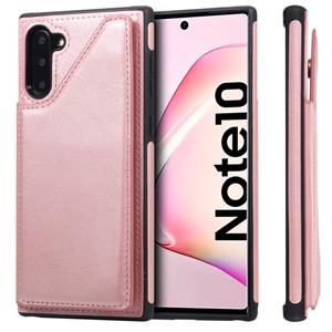 huismerk Voor Galaxy Note 10 Shockproof Calf Texture Protective Case met Holder & Card Slots & Frame(Rose Gold)