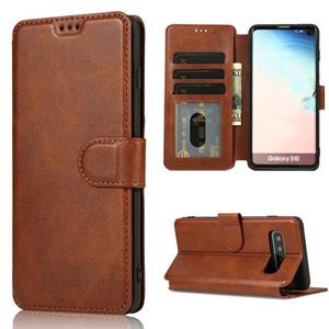 huismerk Voor Samsung Galaxy S10 Kalf texture Magnetische gesp horizontale flip lederen case met houder & kaartslots & portemonnee & fotolijst(koffie)