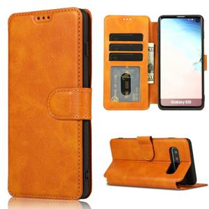 huismerk Voor Samsung Galaxy S10 Plus Kalf texture magnetische gesp horizontale flip lederen case met houder & kaartslots & portemonnee & fotoframe (Khaki)